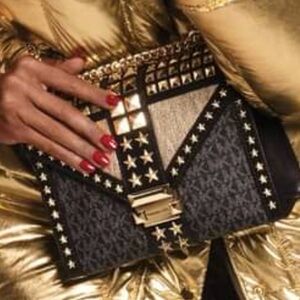 Michael Kors Whitney Large Star Embellished Logo Shoulder Bag, Black & Gold